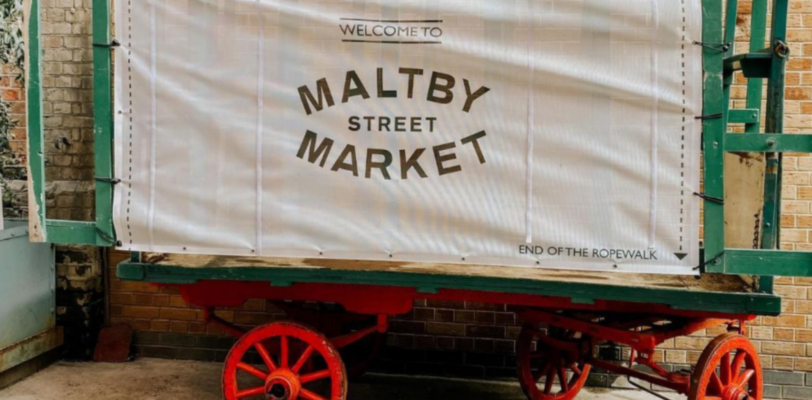 Maltby Street Market entrance welcome sign.